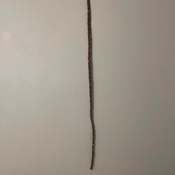 Colorful Womens Leather Belt, Rainbow Cotton Pattern Woven w/ Brown, Size L - Picture 6 of 6